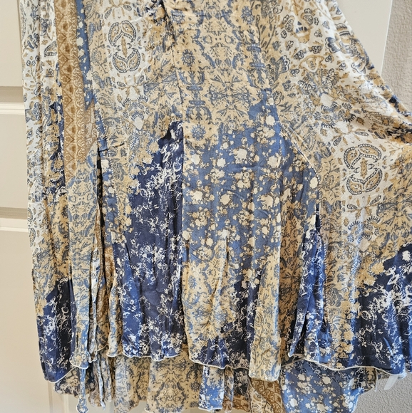 Free People Work Of Art Maxi Slip Dress V Neck Hi Lo Hem Floral Blue Cream M NWT - Picture 12 of 16